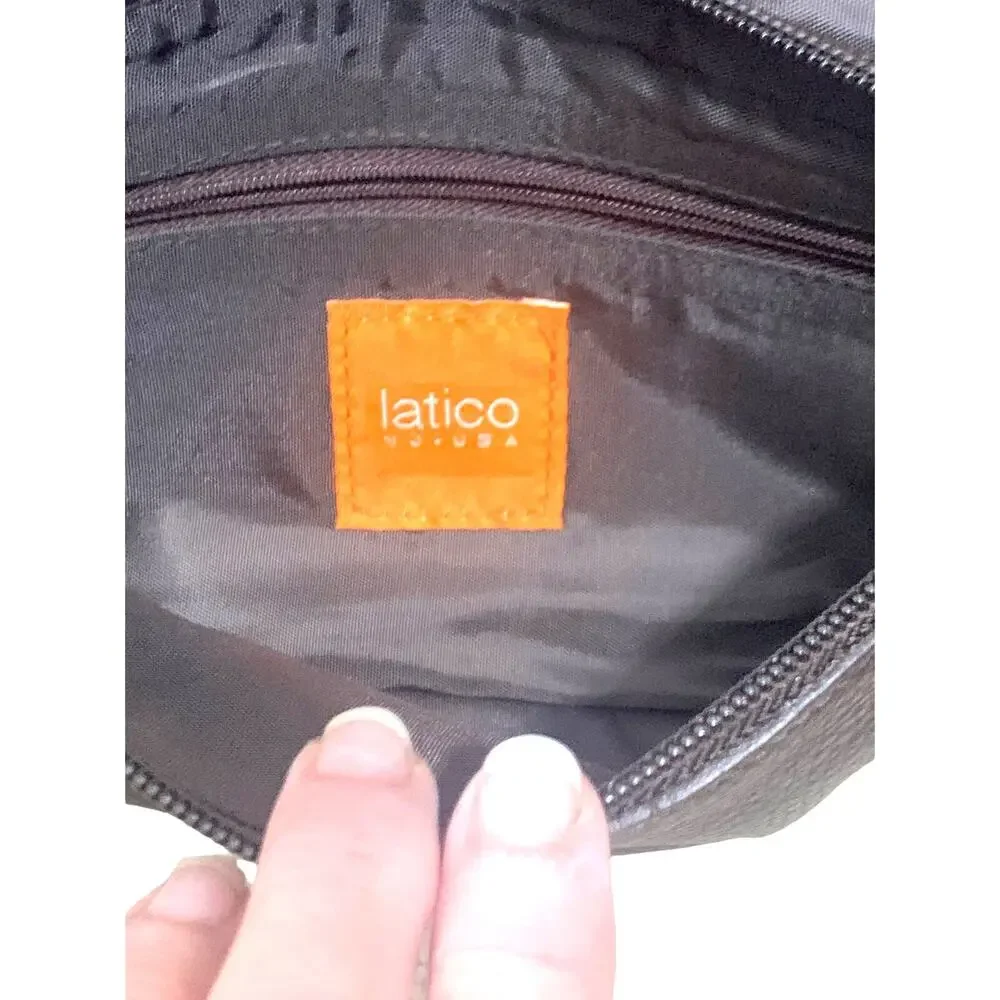 Latico‎ Pebbled Leather Brown Wristlet w rainbow colorful striped snap closures